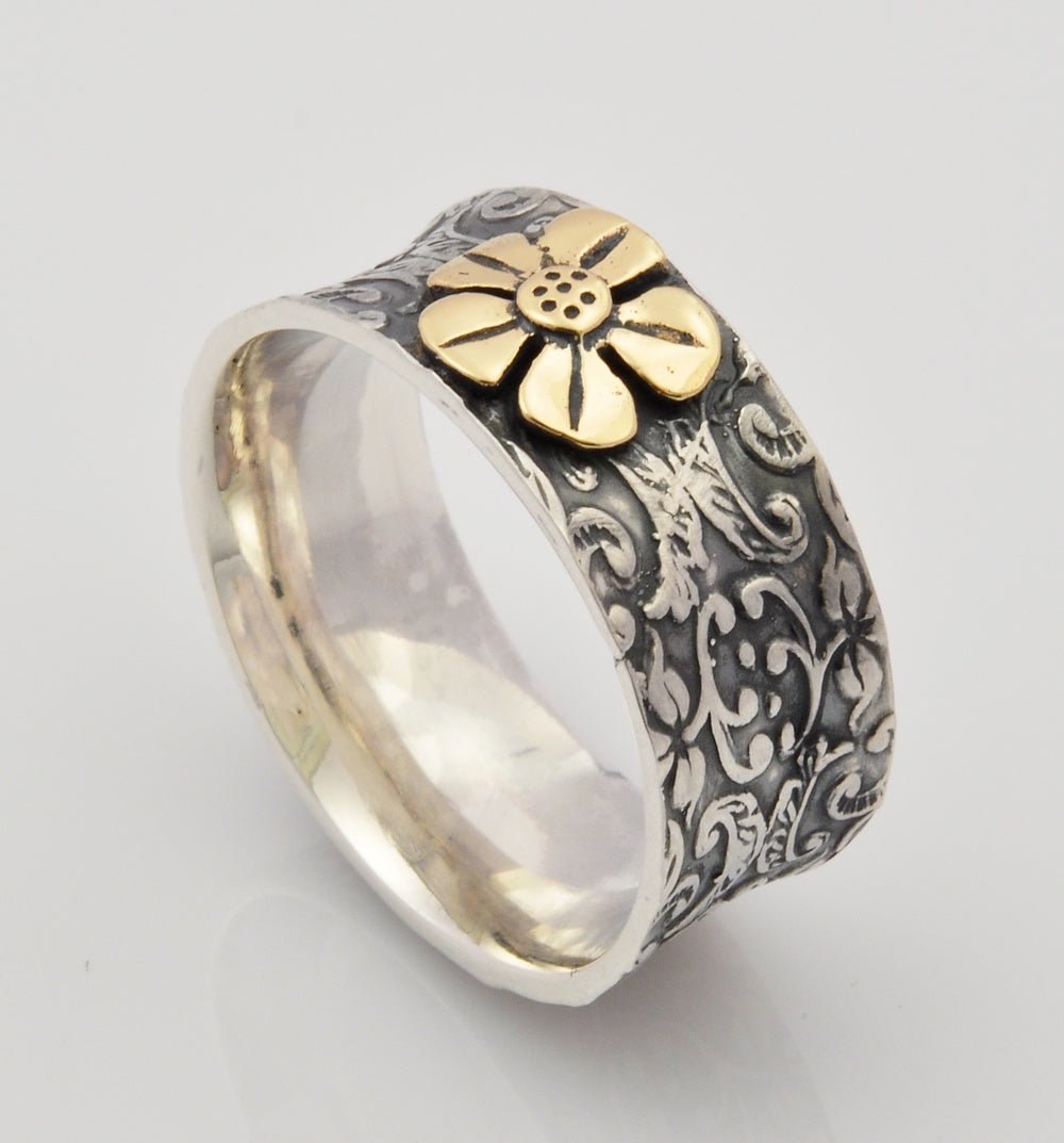 S/S & 9ct Gold flower Ring