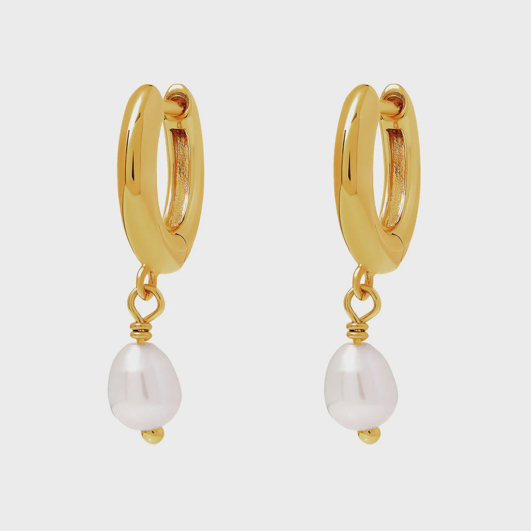 Delicate Pearl Huggies Gold