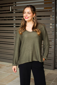 Roll Up Sleeve Knit Khaki